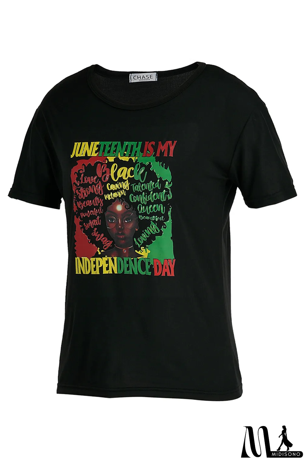 MidiSono - Black Fashion Casual Print Basic O Neck T-Shirts