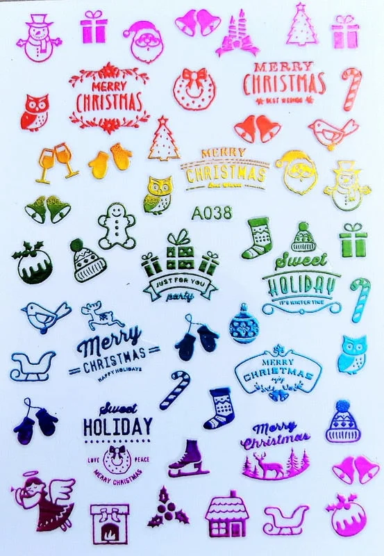 Merry Christmas 3D Elk Nail Art Decals Nail Sticker Manicure Red Laser Gold Silver White Snow Sticker for Nail Design Decoration-Nail Inspo