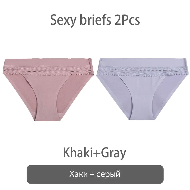 FINETOO 2Pcs/set Lace Panties Women Silk Underwear M-XL Smooth Panty Comfortable Girls Underpants Sexy Briefs 6 Colors Lingerie