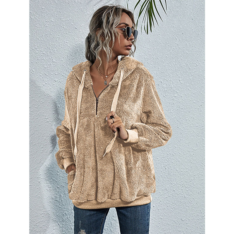 solid color fleece hooded longsleeved jacket wholesale Nihaojewelry NHIS429213