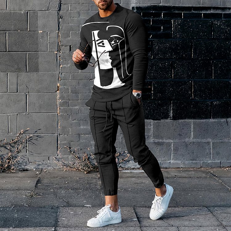BrosWear Fashion Art Face Print T-Shirt And Pants Co-Ord
