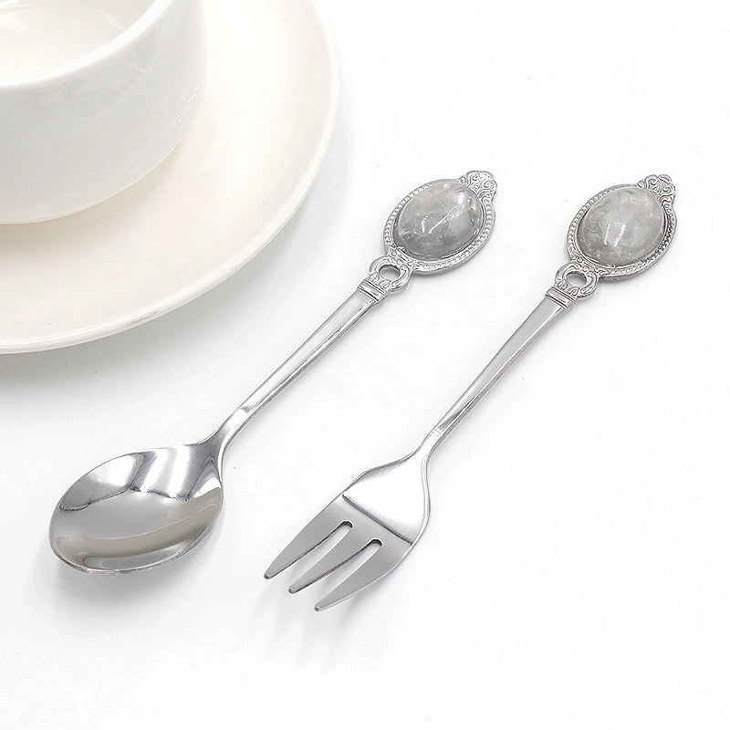 Retro Solid Color Stainless Steel Natural Stone Spoon