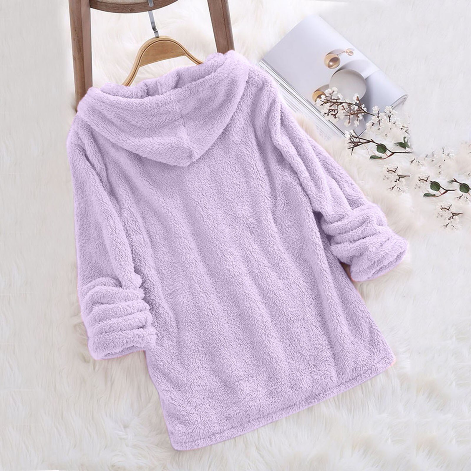 Intbuyer fairy dress short Autumn Winter Long Sleeve Sweatshirt Hoodies Women Warm Plush Drawstring Hoodies Flannel Thin Pullover Loose Sleepwear Tops