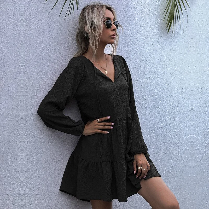 Summer Women Elegant Dress Casual Mini Dress Ruffles Loose Party Dresses Ladies Sundress Pleated Slim Dresses Fashion 2021