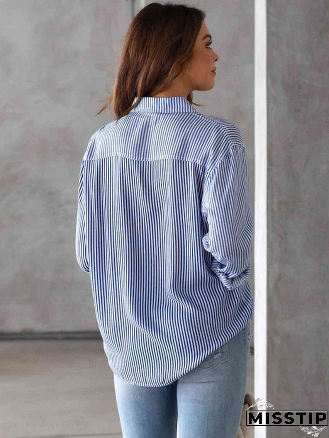 Striped Collared Neck Shirt with Pocket