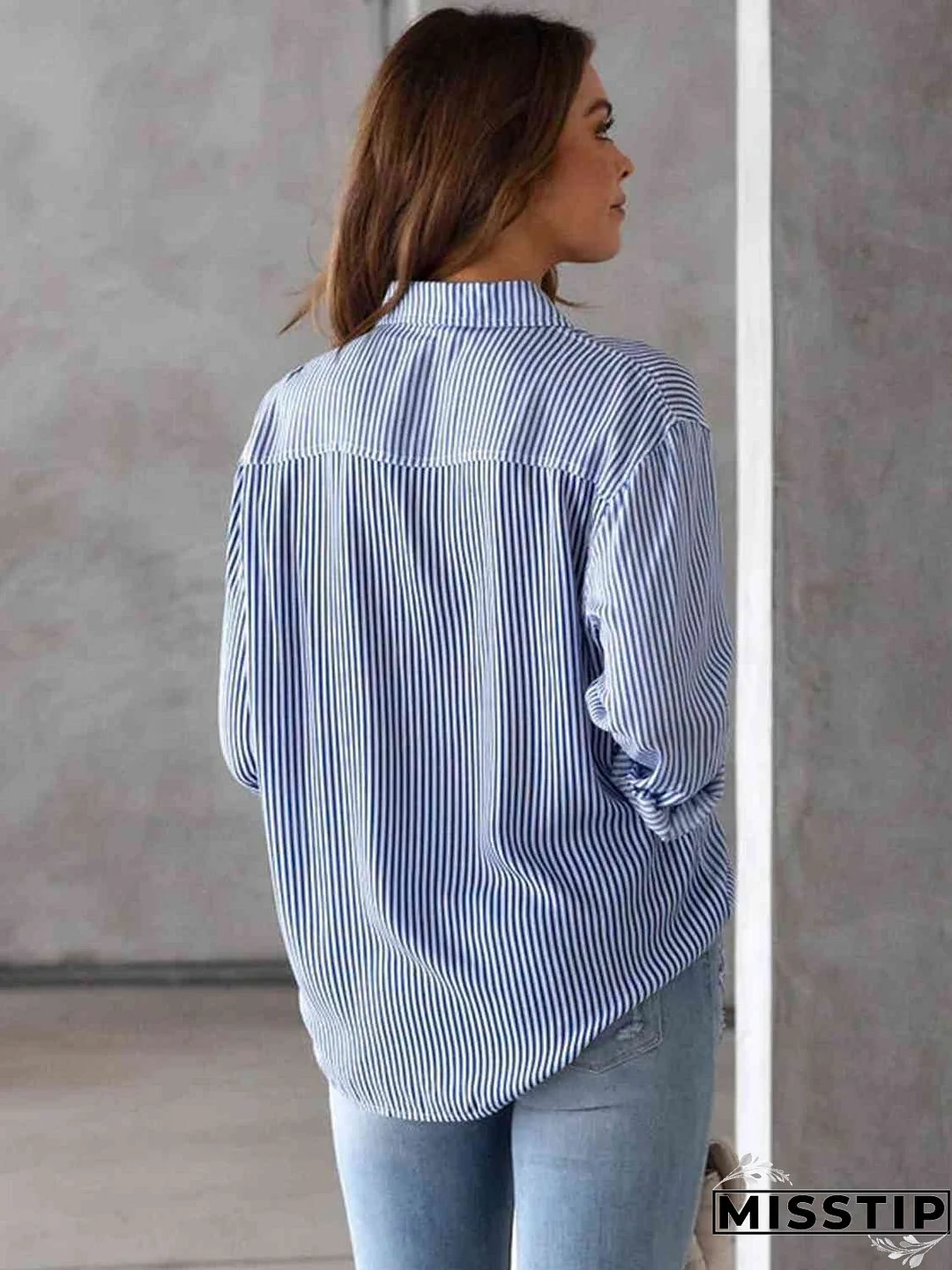 Striped Collared Neck Shirt with Pocket