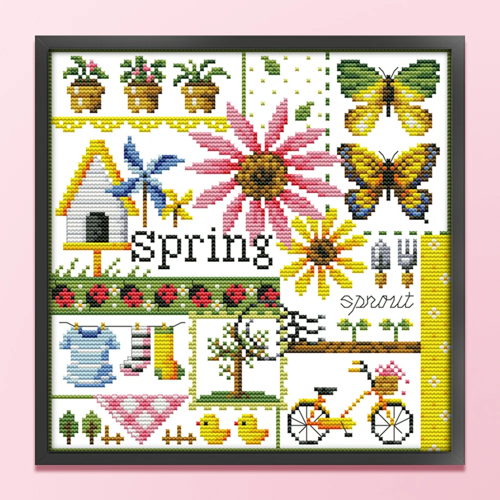 DIY Stamped Cross Stitch 16CT Partial Embroidery 23*23cm - Four Seasons Of Spring