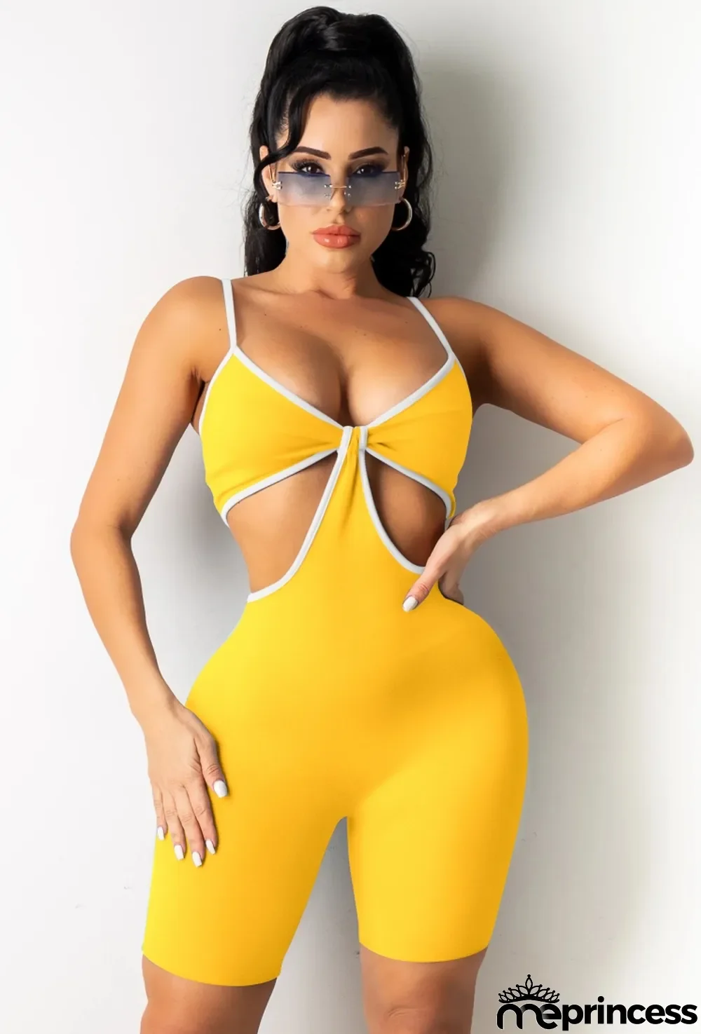 Summer Yellow Sexy Cut Out Strap Bodycon Rompers