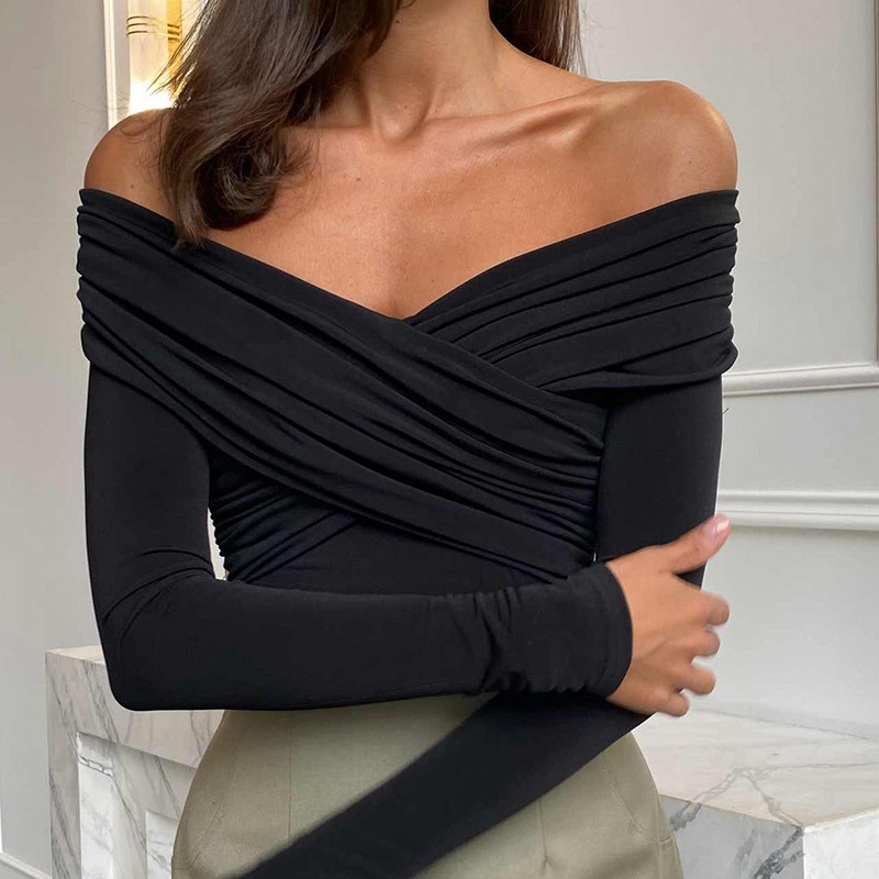 Ootddress V-Neck Summer Patchwork T-shirt Cropped Top For Women Fashion Mesh Long Sleeve Sexy Off-Shoulder Female Y2k Top Tee 2025
