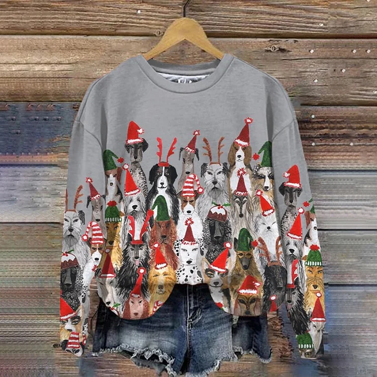 Women's Christmas Dogs Print Sweatshirt