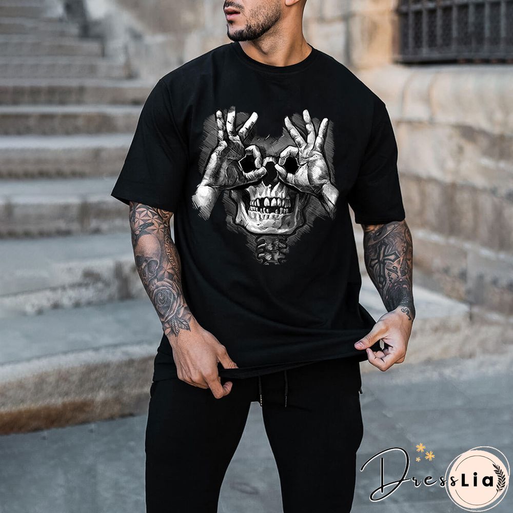 Men's Fashion Fun Skull Print Casual T-Shirt