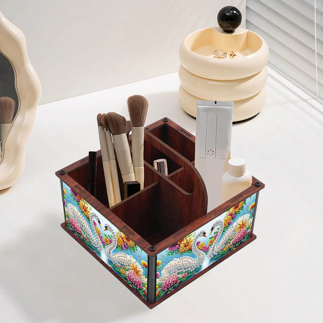 DIY Swan Wooden Diamond Painting Handheld Storage Box Kit Tabletop Art Decor