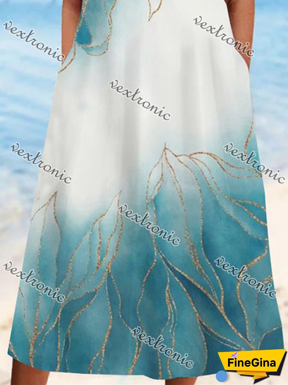 Women's Green Scoop Neck Short Sleeve Graphic Midi Dress