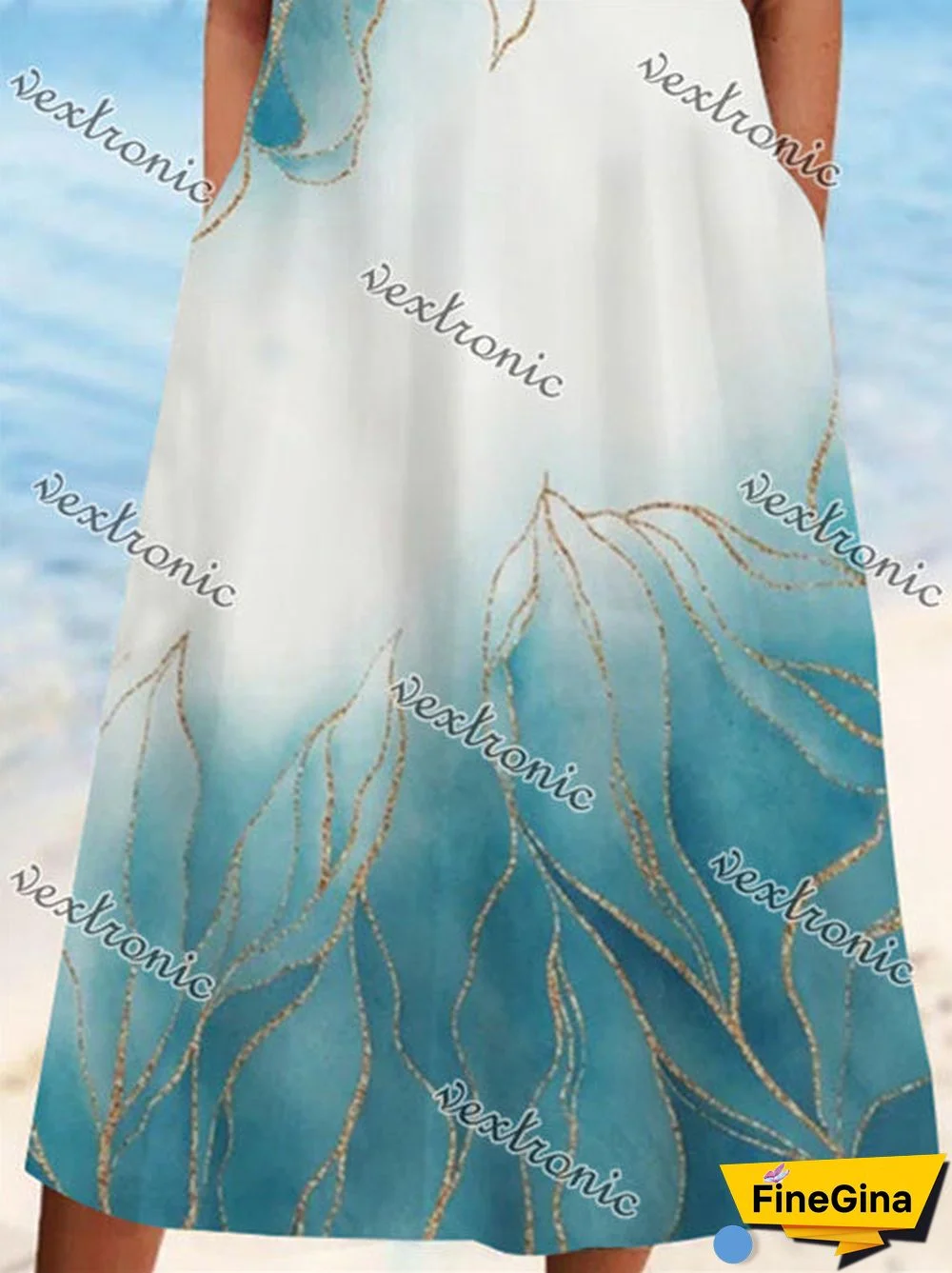 Women's Green Scoop Neck Short Sleeve Graphic Midi Dress