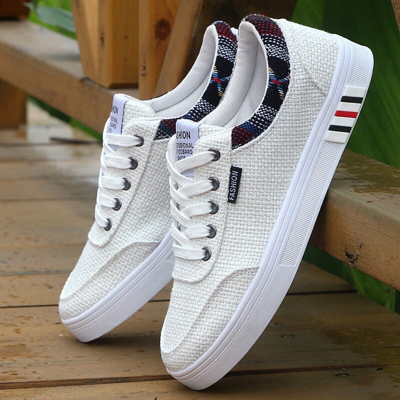 New Arrival Men Sneakers Breathable Canvas Shoes Casual Soft Flax Lace-up Walking Sports Shoes Man Spring Flat Skate-Shoes