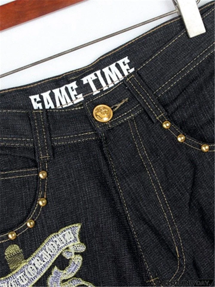 Trendy Street Style Loose Embroidered Comfy Cropped Pants For Men