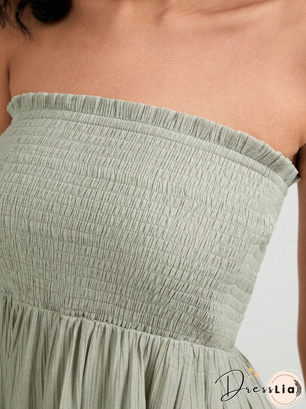 Shirred Solid Lettuce Edge OverSkirt For Women