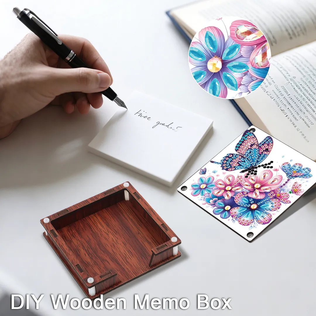 4pcs Wooden DIY Hummingbird Butterfly Diamond Painting Kit Note Box for Office