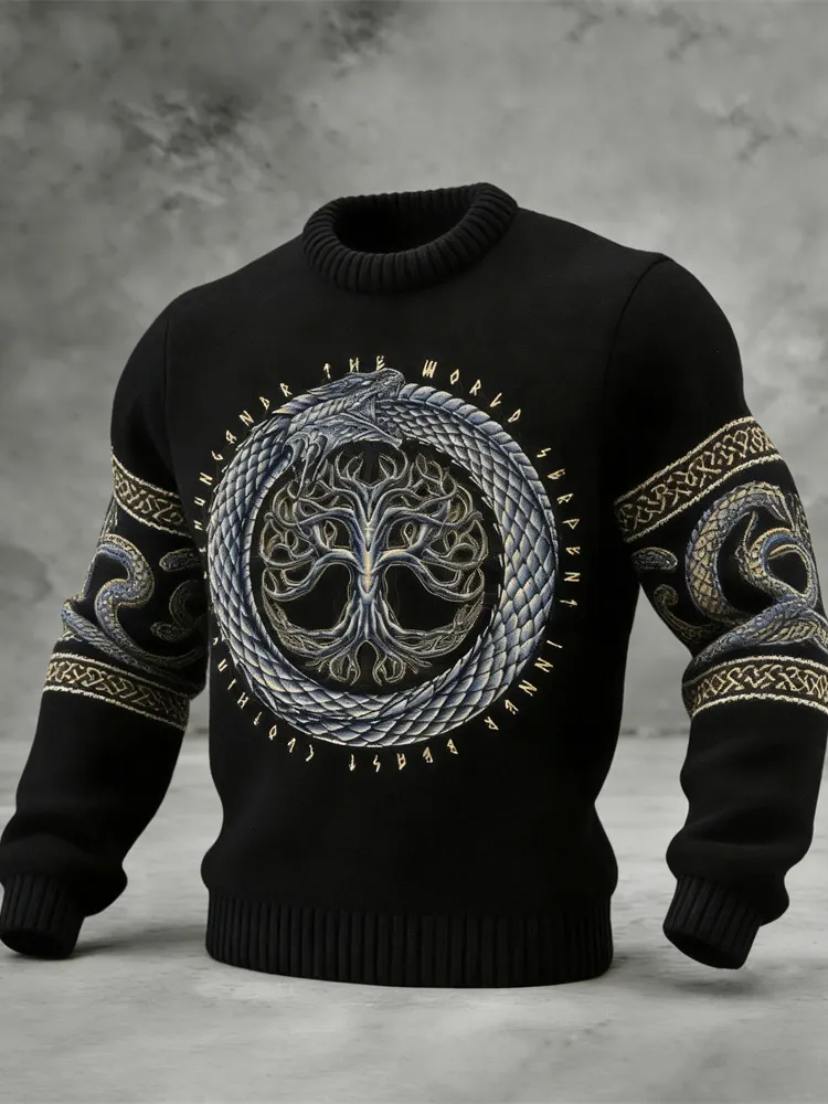 Celtic Tree & Snake Pattern Men's Crew Neck Sweater