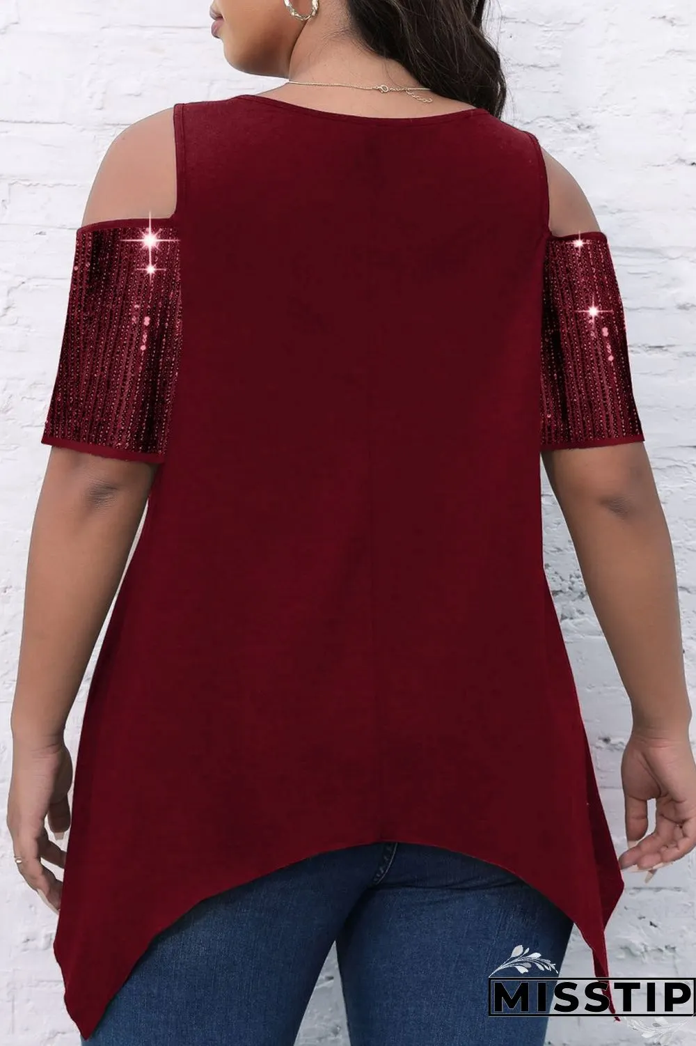 Black Casual Solid Hollowed Out Patchwork O Neck Plus Size Tops