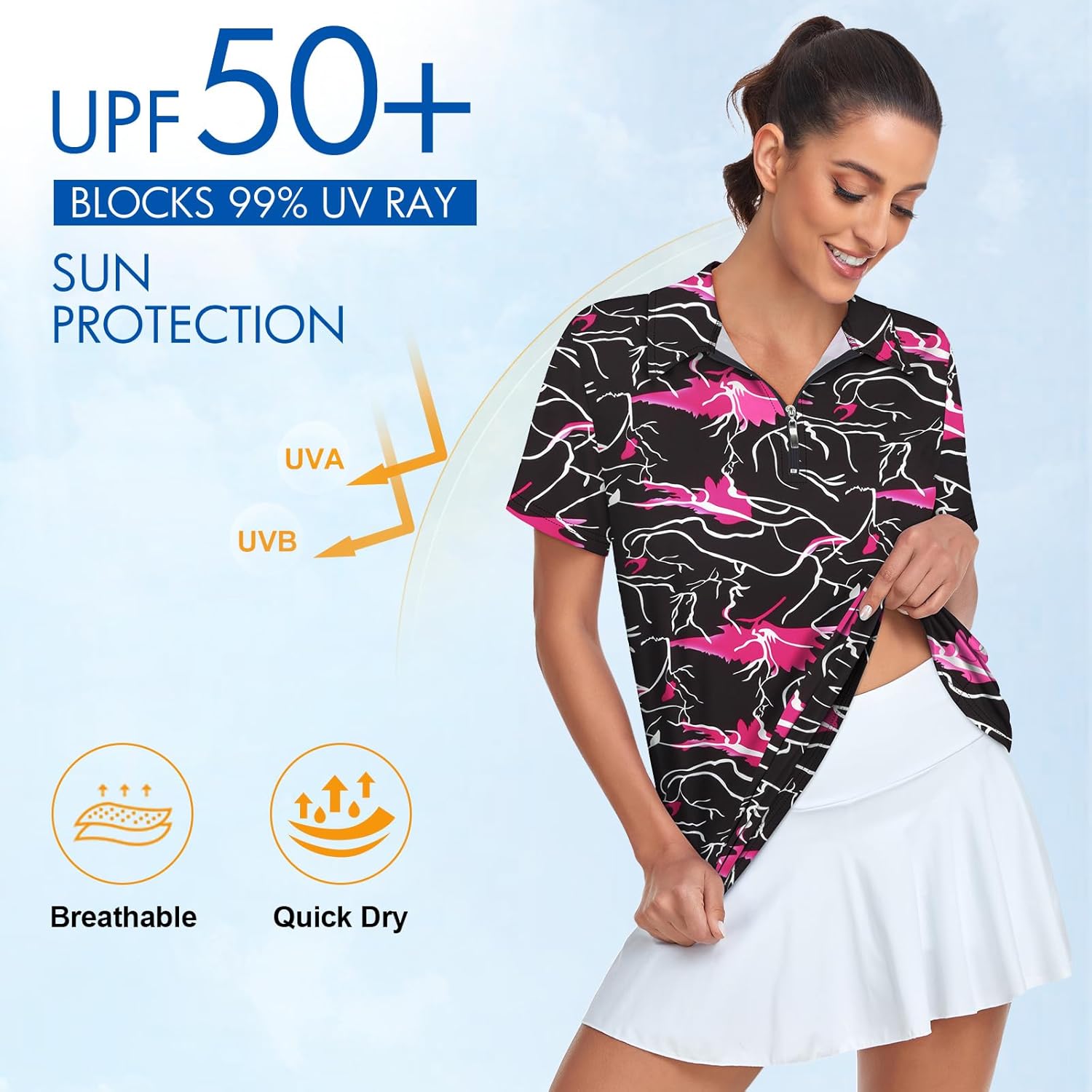 Women's Golf Polo Shirts Short Sleeve Quarter Zip Pullover Moisture Wicking Workout Tops