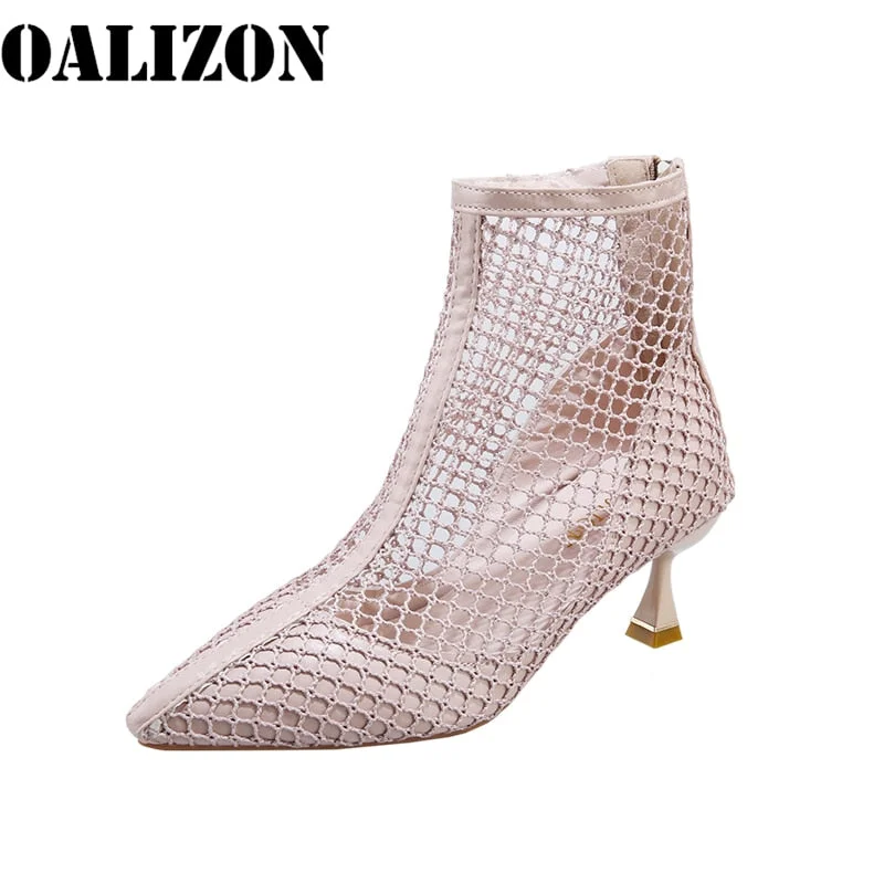 Sexy Women Summer Mesh Air Breathable Stilettos High Heels Sandals Short Boots Shoes Women Lady Hollow Out Ankle Cool Boot Shoes