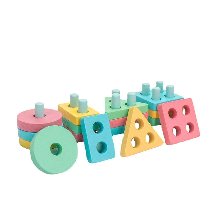Wooden Children Macaron Color Geometric Figure Matching Color Shape Cognitive Building Blocks Puzzle Early Education Educational Toys