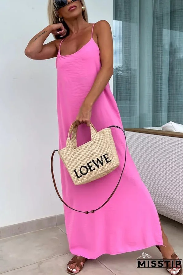 Solid Color Resort Style Spaghetti Strap Backless Maxi Dress