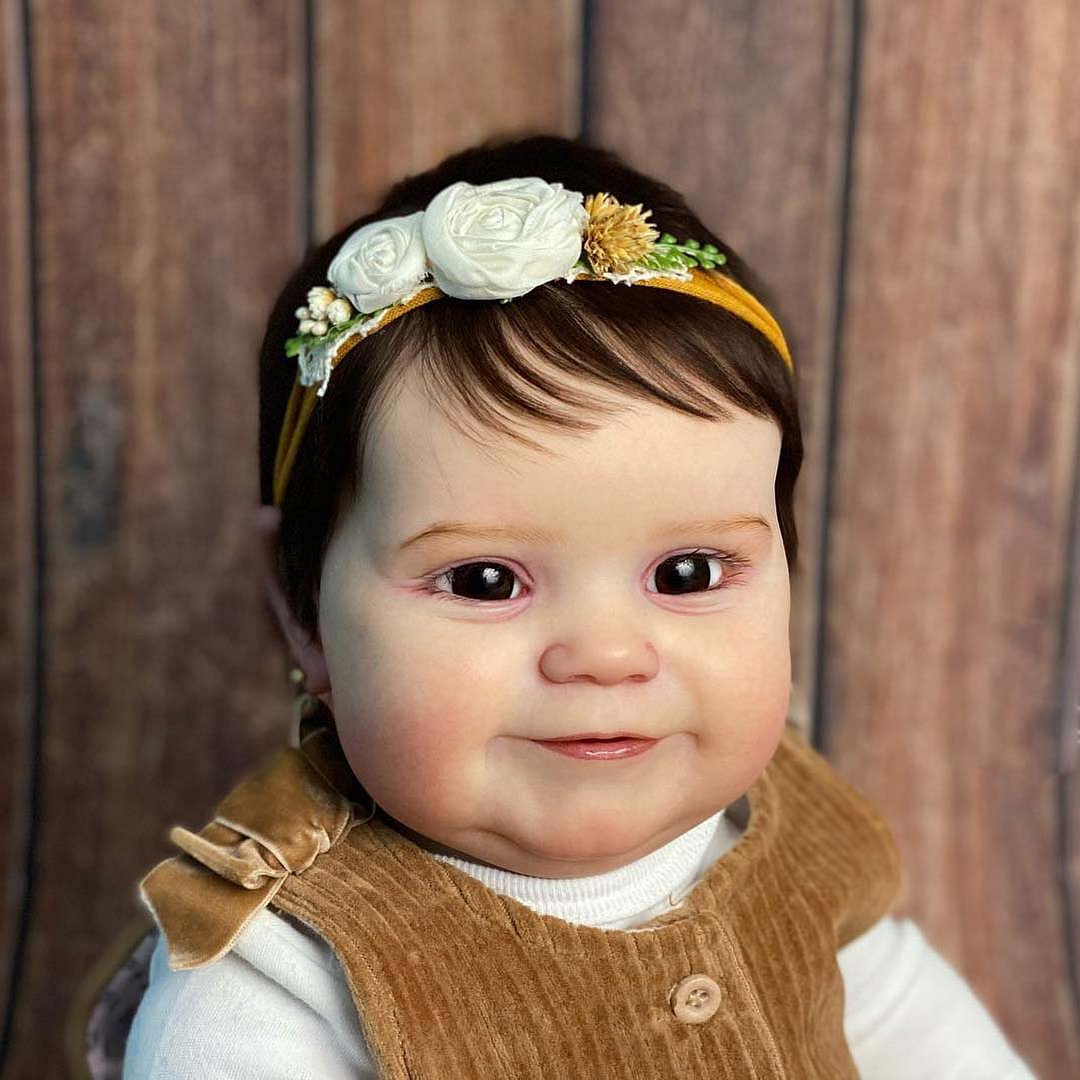 20" Brown Eyes Cloth Body Reborn Toddler Baby Girl Doll Camille With Short Curly Brown Hair and Delicate Gift