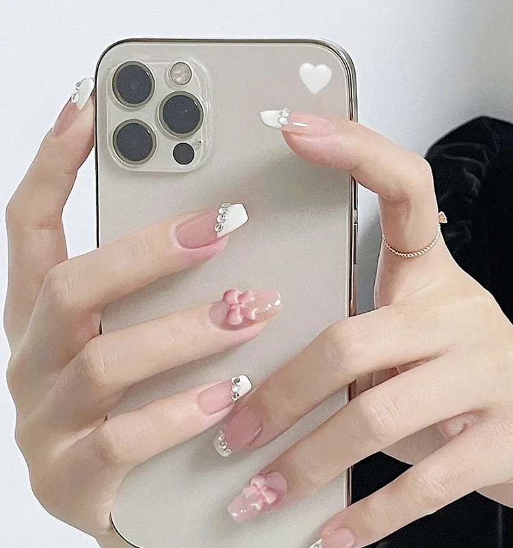 Fashion 24pc/set 10 Sizes Fake Nails Full Cover French False Nail Tips With Double-Sided Nail Adhesive Tab Press On Nails Art-Nail Inspo