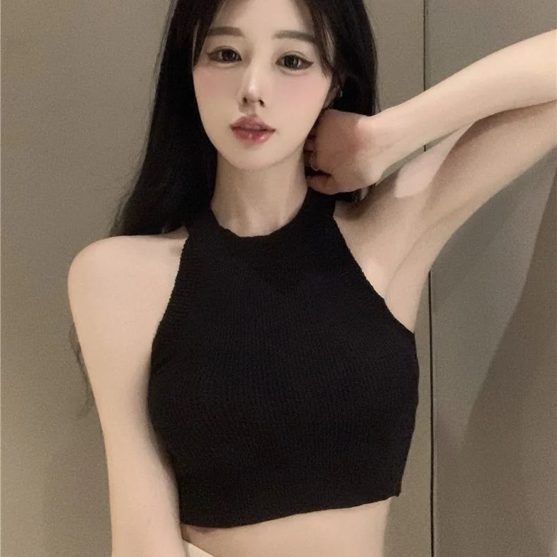 Uveng Uveng Chic New Knitted Neck Vest Slings Sweet Spicy Outer Wear Short Bottom Shirt Thin Top Lady