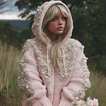 Women's Pink Flower Embroidery Art Long Sleeve Hoodie Sweater - Image 2