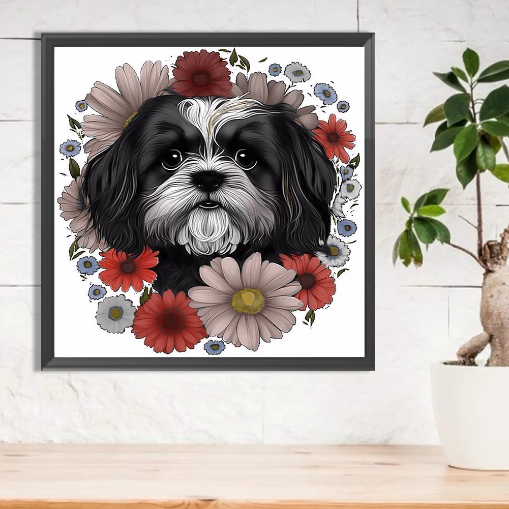 Diamond Painting - Full Round Drill - Flower Dog(Canvas|30*30cm)