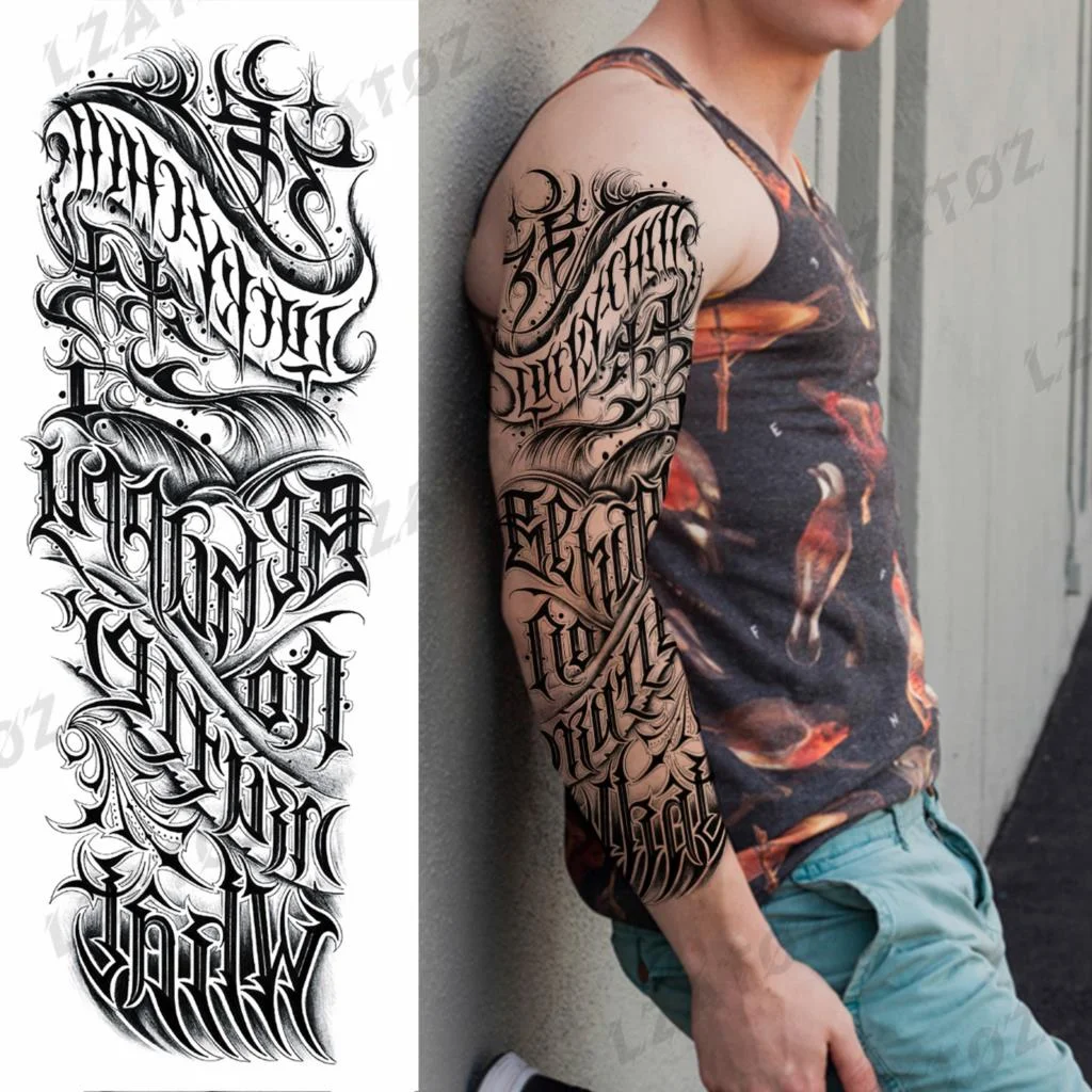 Sdrawing Sleeve Temporary Tattoos For Men Women Realistic Pirate Ship Wolf Tiger Skull Rose Flower Fake Tattoo Sticker Arm Tatoos