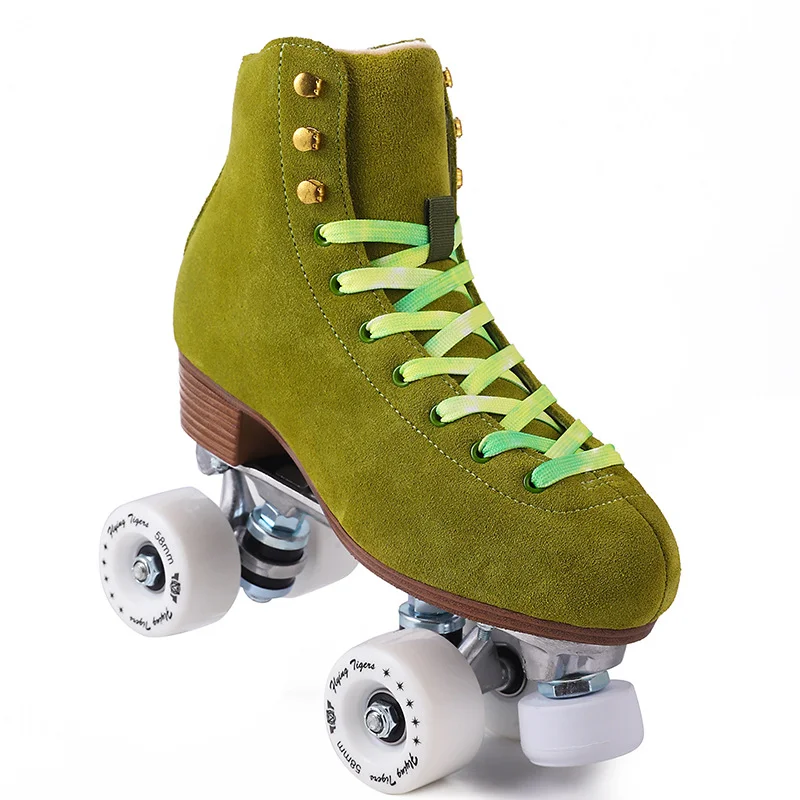 Forest Green Suede Leather Roller Skates