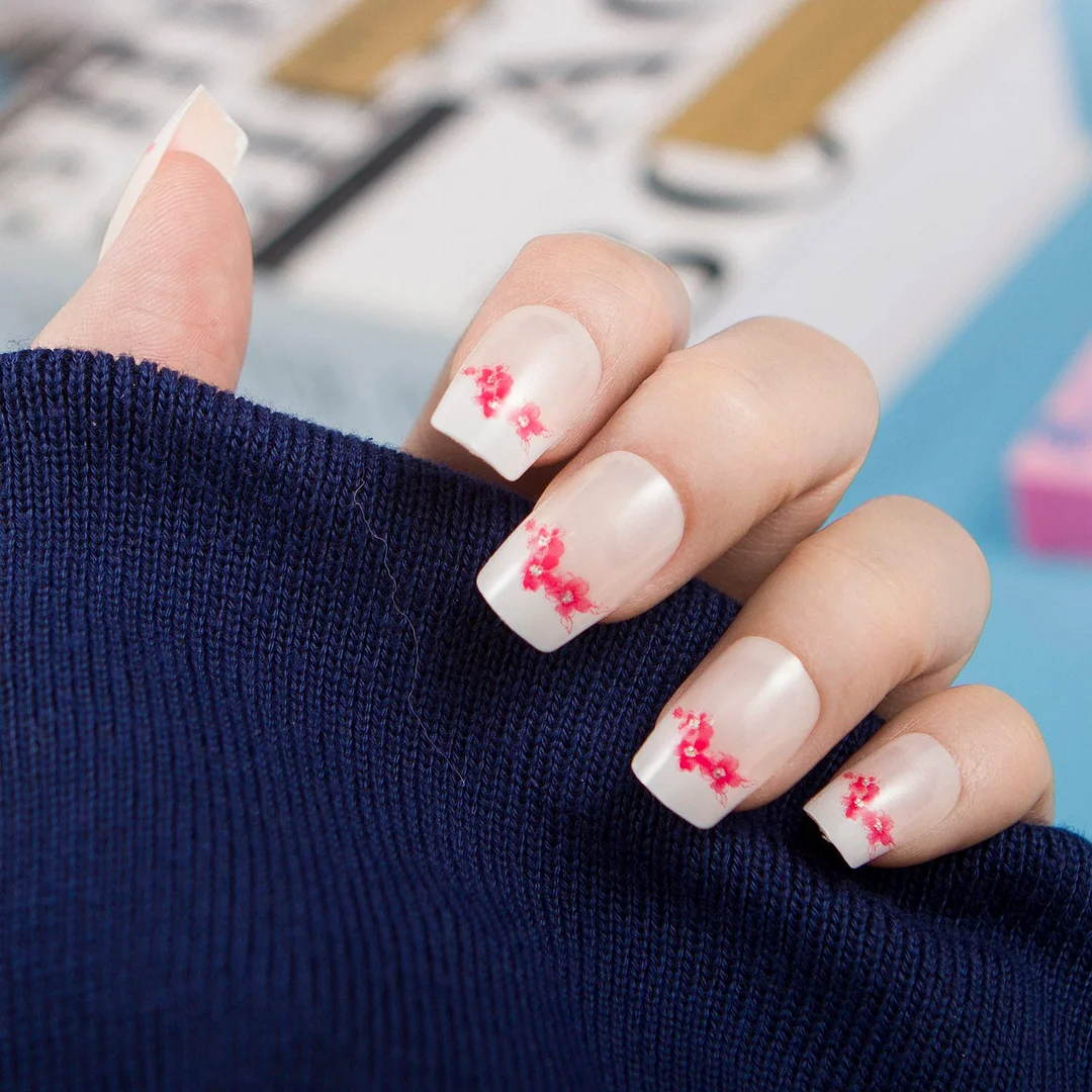 24pcs/set Fashion Acrylic Full Cover Fake Nails 10 Sizes Press on Nails Designs French False Nail Art Tips 278 Fingernail Tips-Nail Inspo