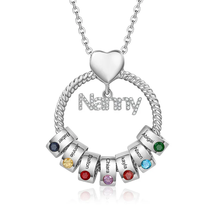 7 Names-Personalized Nanny Circle Necklace With 7 Birthstones Pendant Engraved Names Gift For Nanny