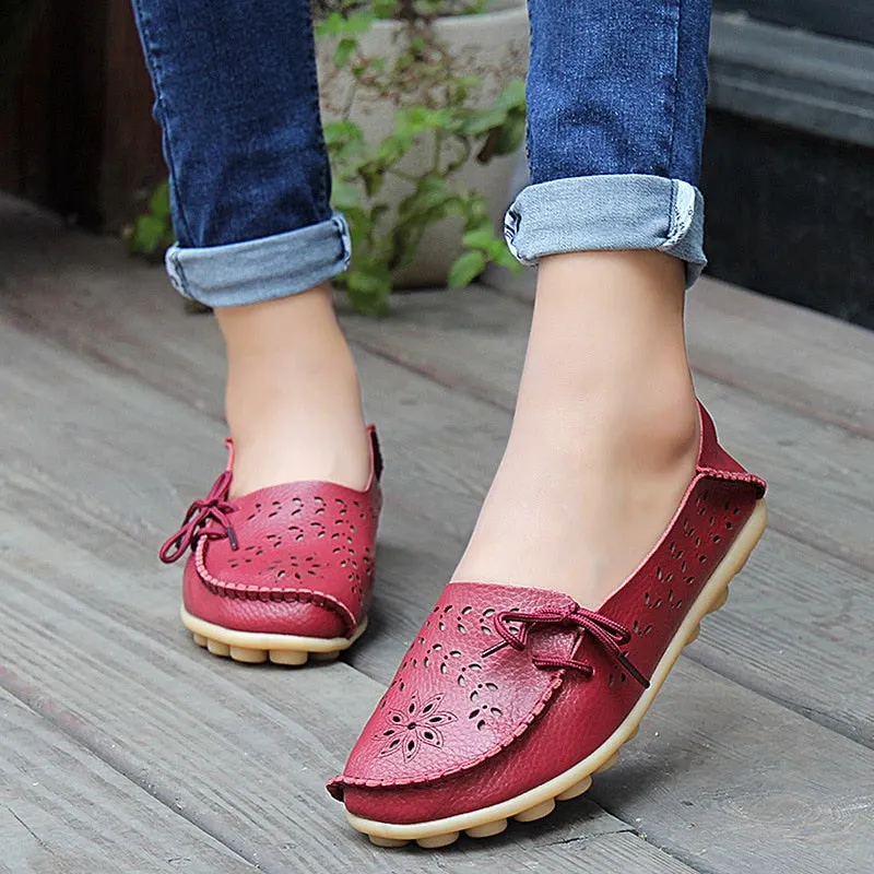 Women's Flats Ballet Genuine Leather Shoes Woman Slip On Casual Loafers Flats Soft Oxford Shoes Sapato Feminino Plus Size