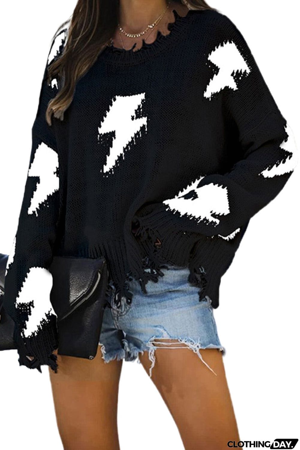 Distressed Knit Bolt Sweater