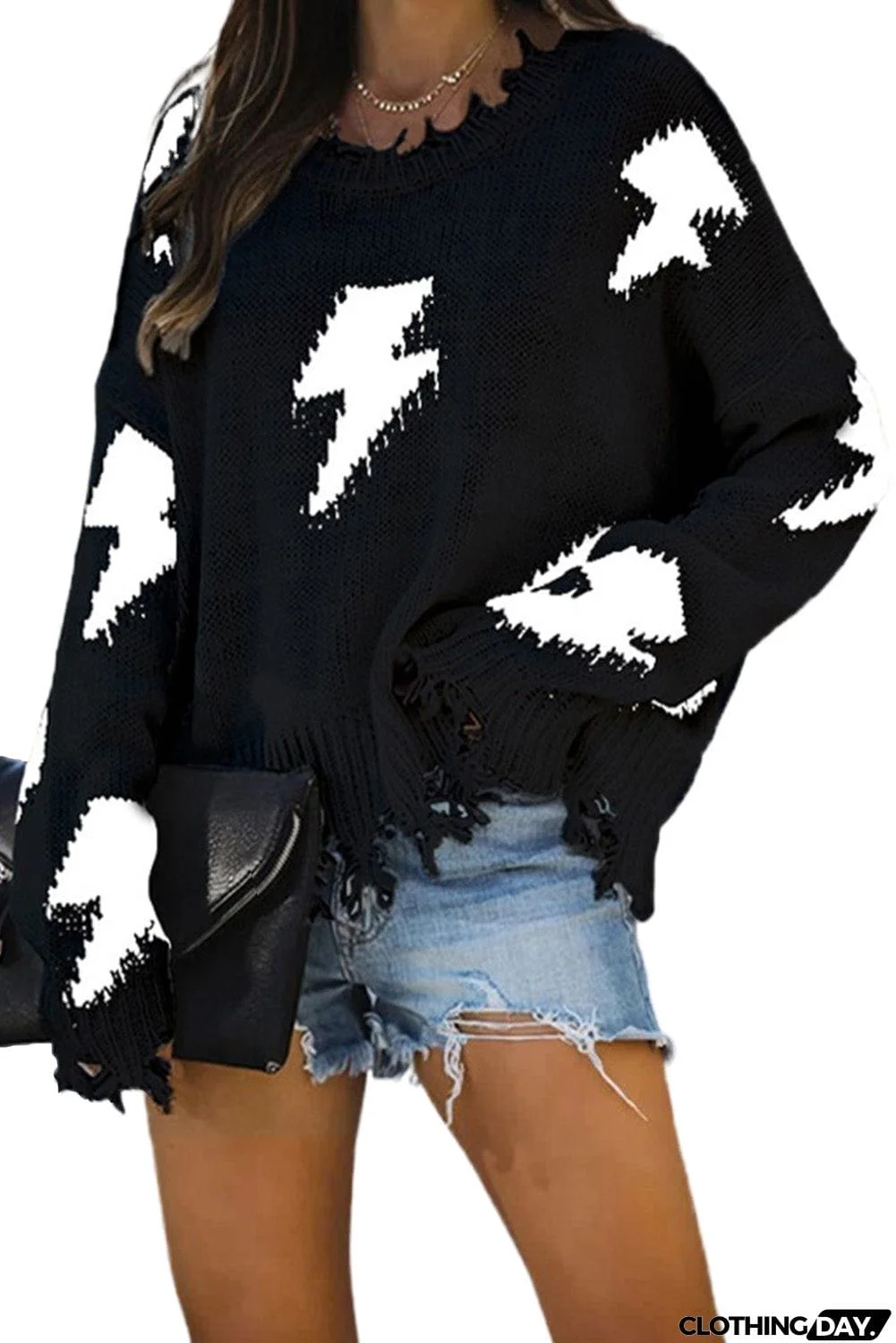 Distressed Knit Bolt Sweater