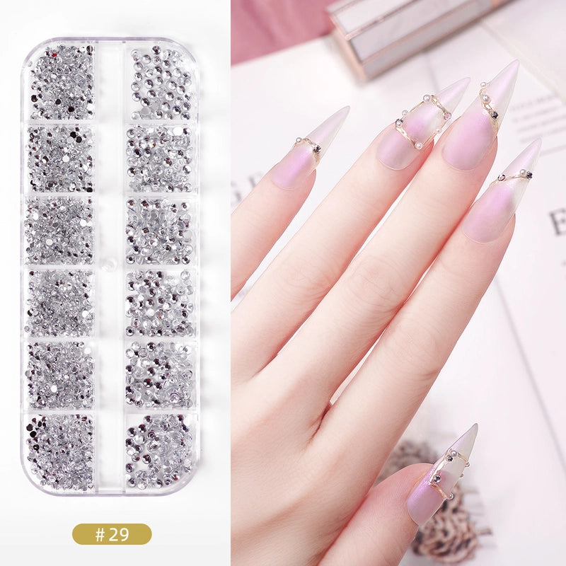 Nail Jewelry Rhinestone Flat Bottom Drill Hollow Nail Stick Drill Sequins Colored Diamond Flat Bottom Pearl Shell Japanese Series