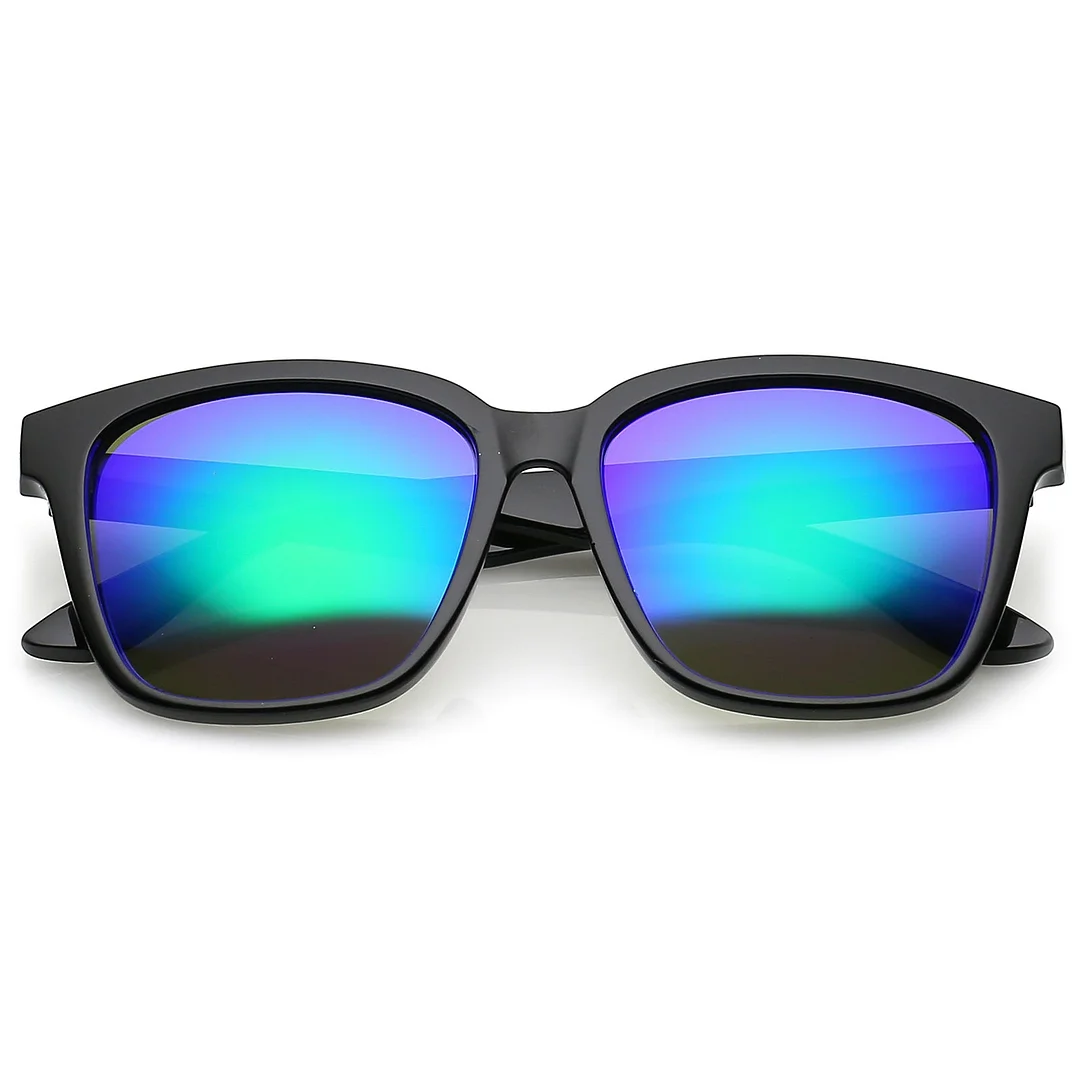 Large Horn Rimmed glasses With Wide Arms Mirrored Square Lens 57mm