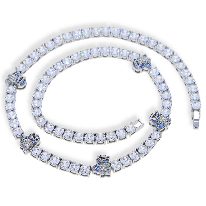 Iced Out Cartoon Squirtle CZ Stone Silver Tennis Chain