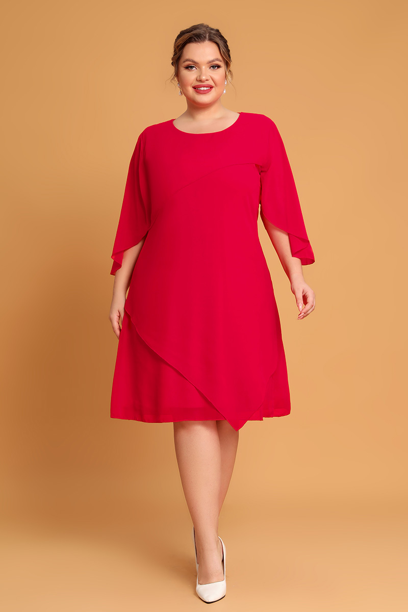 Plus Size Chiffon Asymmetric Sleeve Layered Solid Midi Dress