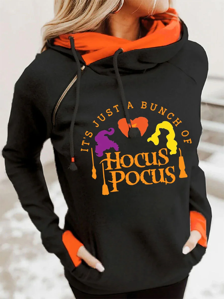 It's Just a Bunch of Hocus Pocus Color Block Zipper Hoodie