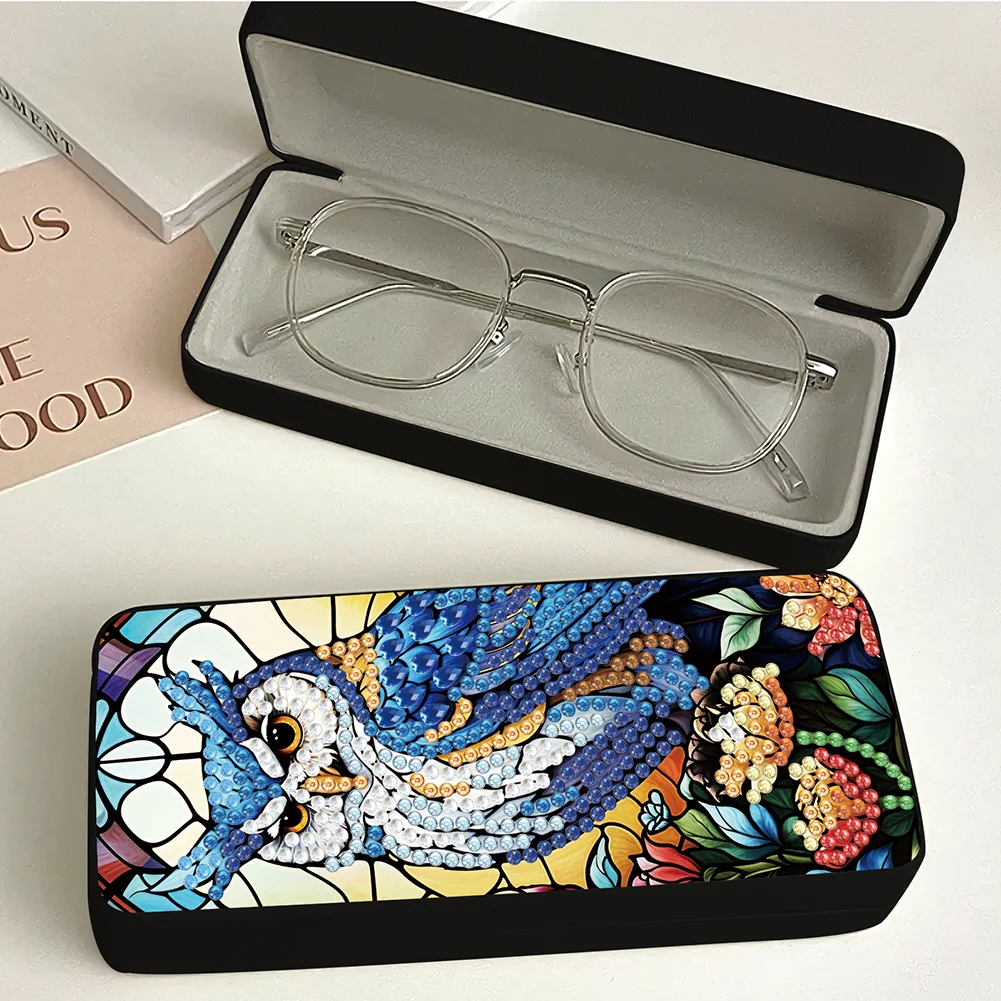 Owl Diamond Painting Eyeglasses Case Diamond Art Sunglasses Case for Adults