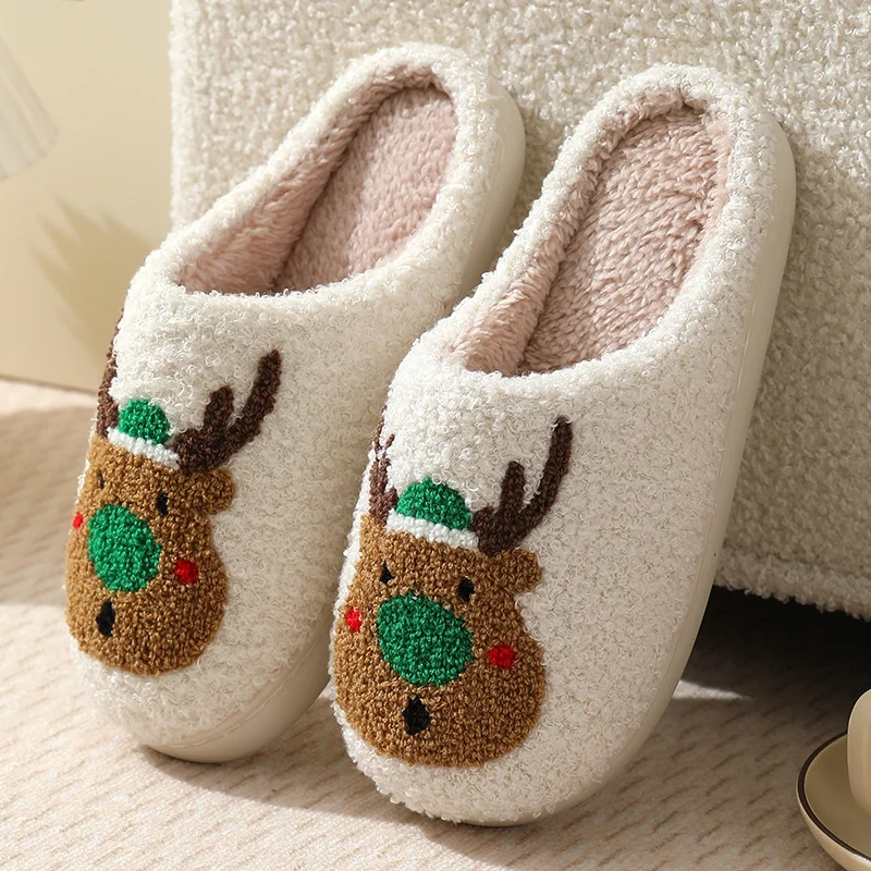 Unisex Embroidered Warm Home Santa Claus Cotton Slippers