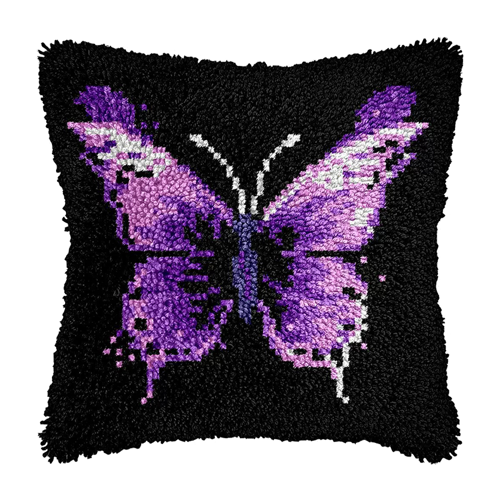 43x43cm Colorful Butterfly Cross Stitch Pattern Latch Hook Pillowcase for Adults