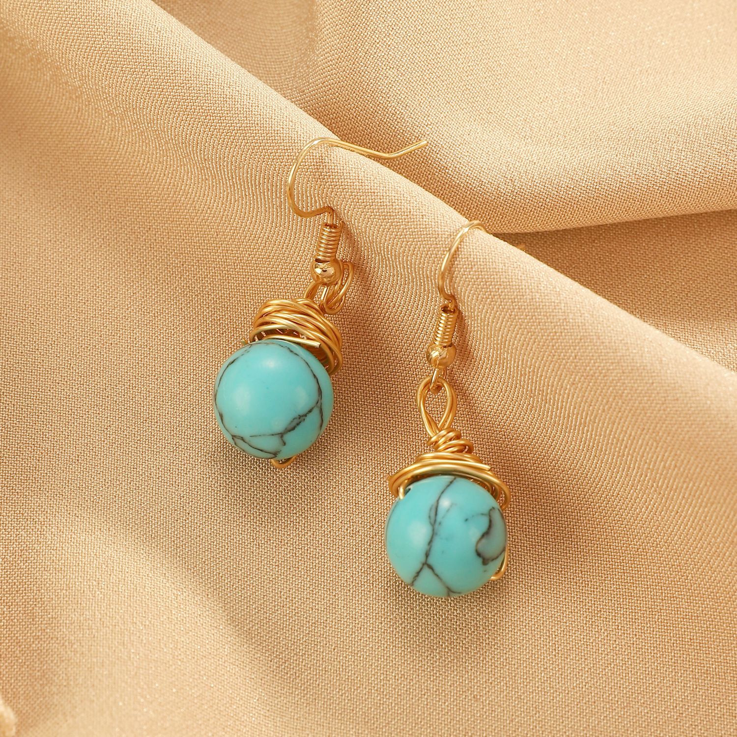 Drop Imitation Turquoise Pearl Gold-Plated Earrings
