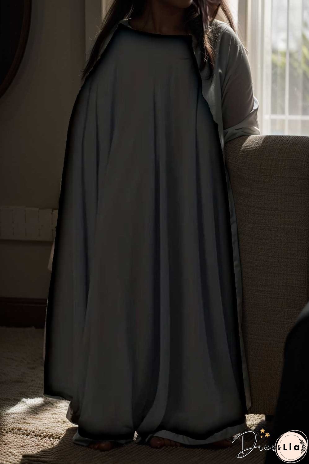 casual pleated pockets high waist loose maxi dress